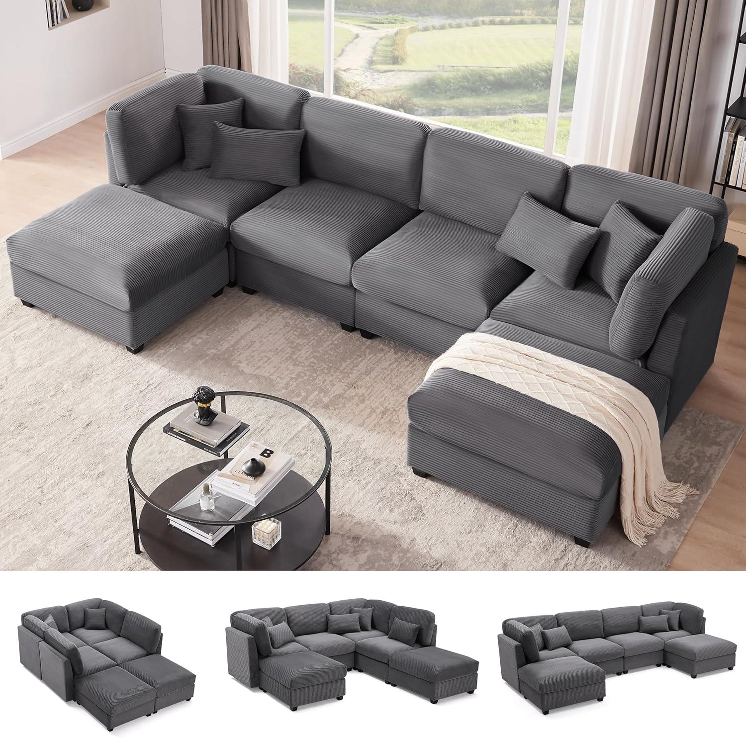 Huatean Home 125 Inch Corduroy Sectional For Your Space