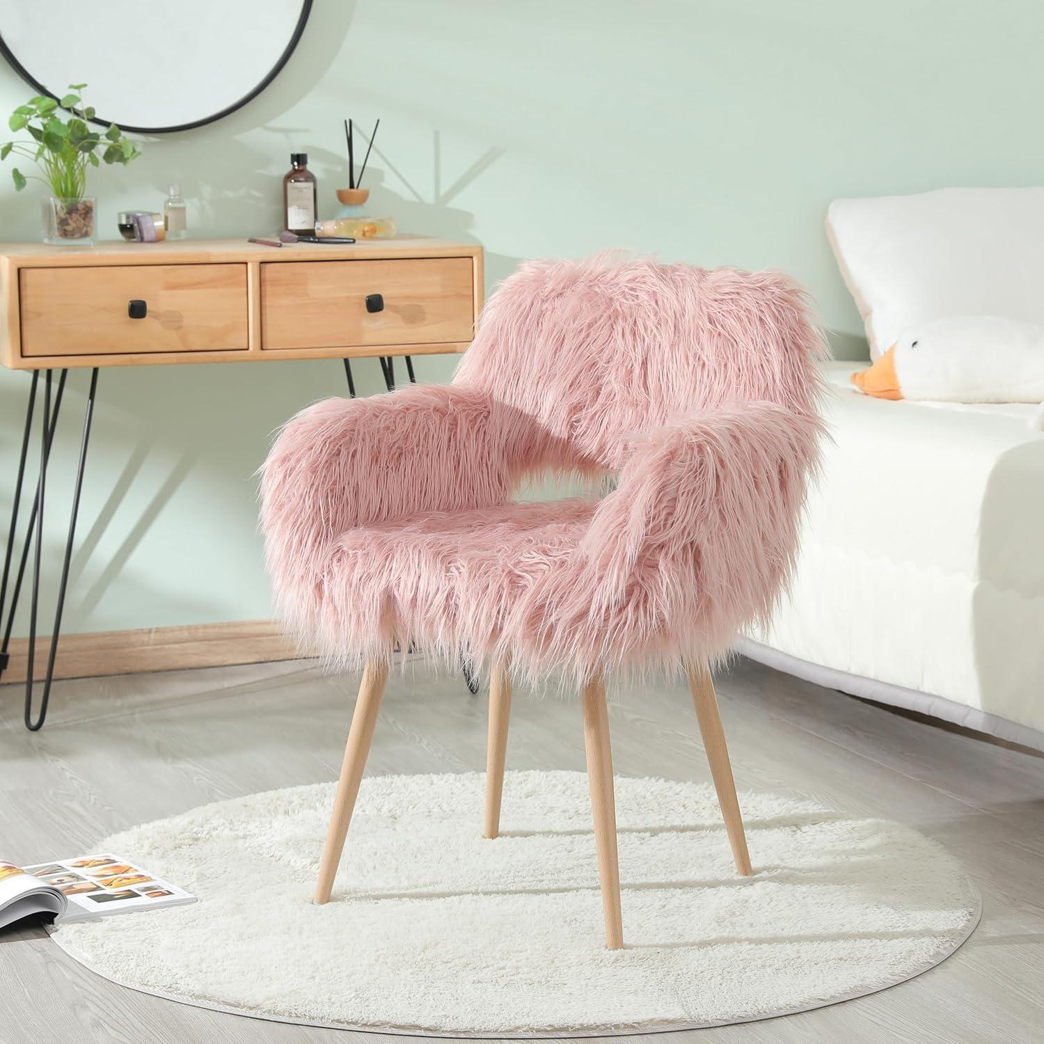 Modern Desk Chair Furry Pink Vanity Chair Your Vanity Nook