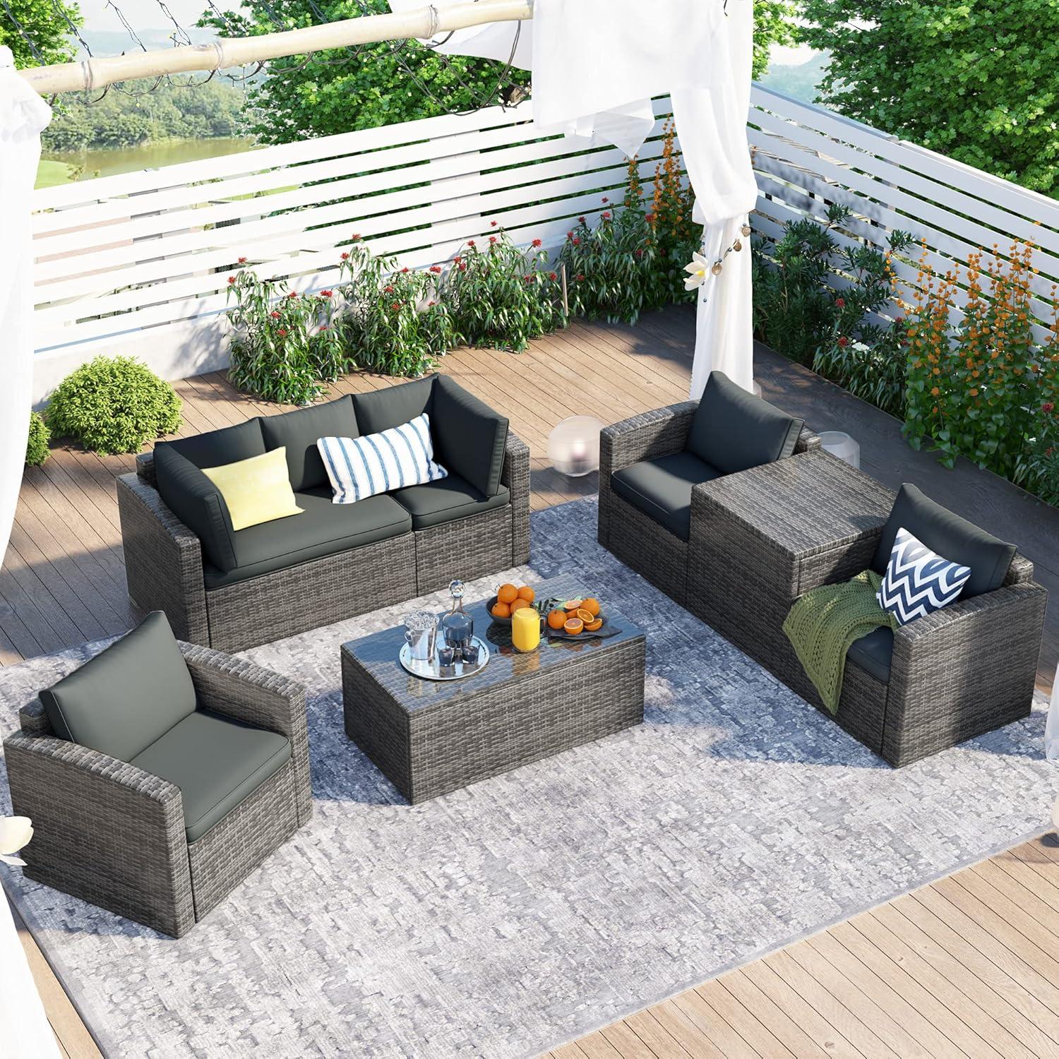 Outdoor Pe Wicker 7 Piece Set For Your Gray Patio Seating