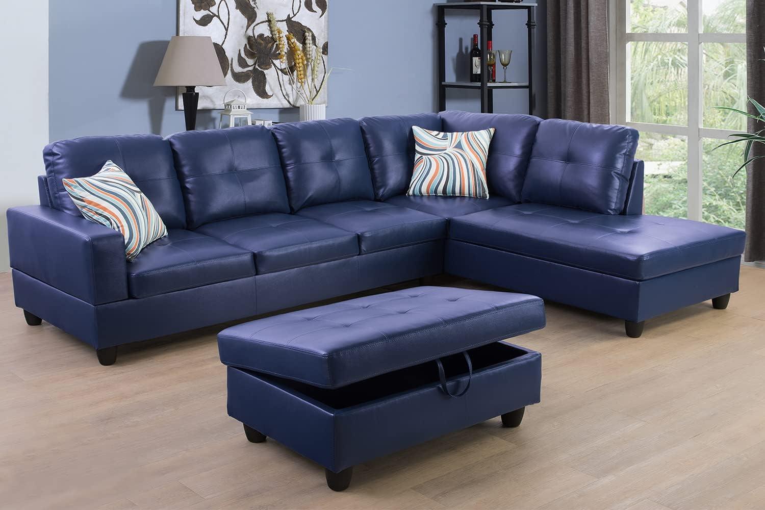Sienwiey Blue Leather Sectional Couch Fit For Your Tv Nights