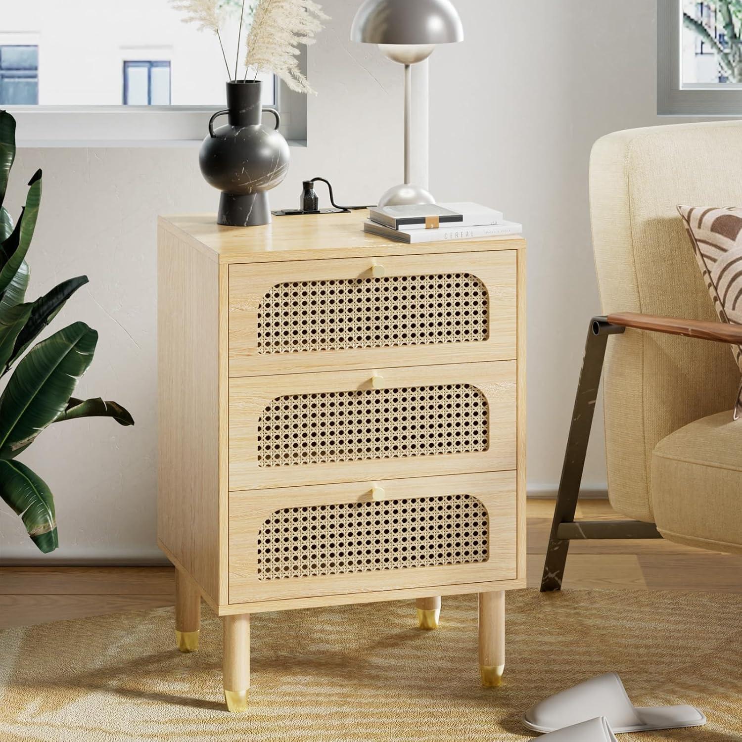 Vingli Rattan Nightstand Framing A Cozy Bedside Nook