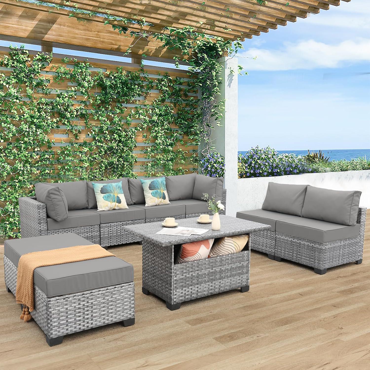 Waroom Outdoor 9 Piece Gray Rattan Sectional Your Patio