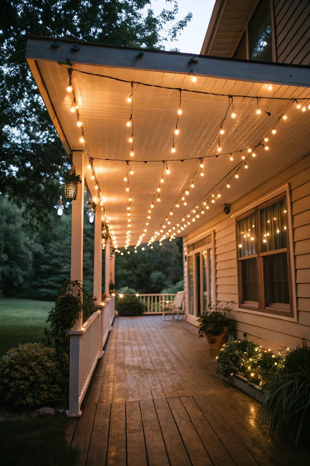 String lights add a magical ambiance to your porch.