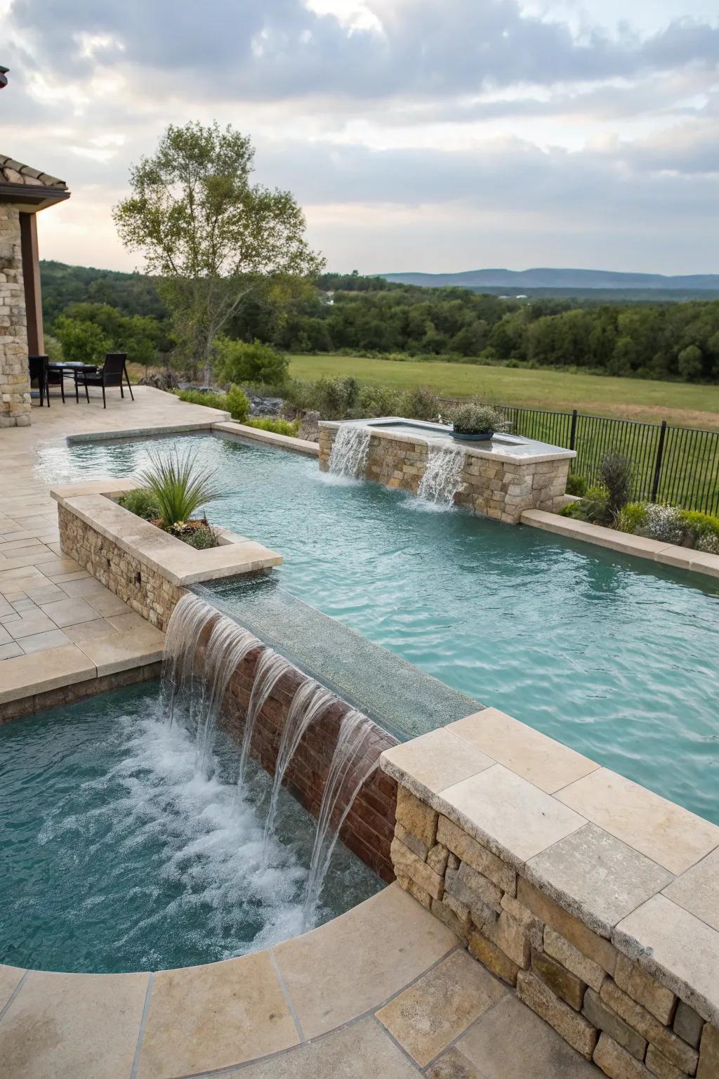 A seamless blend with a spa within the pool.