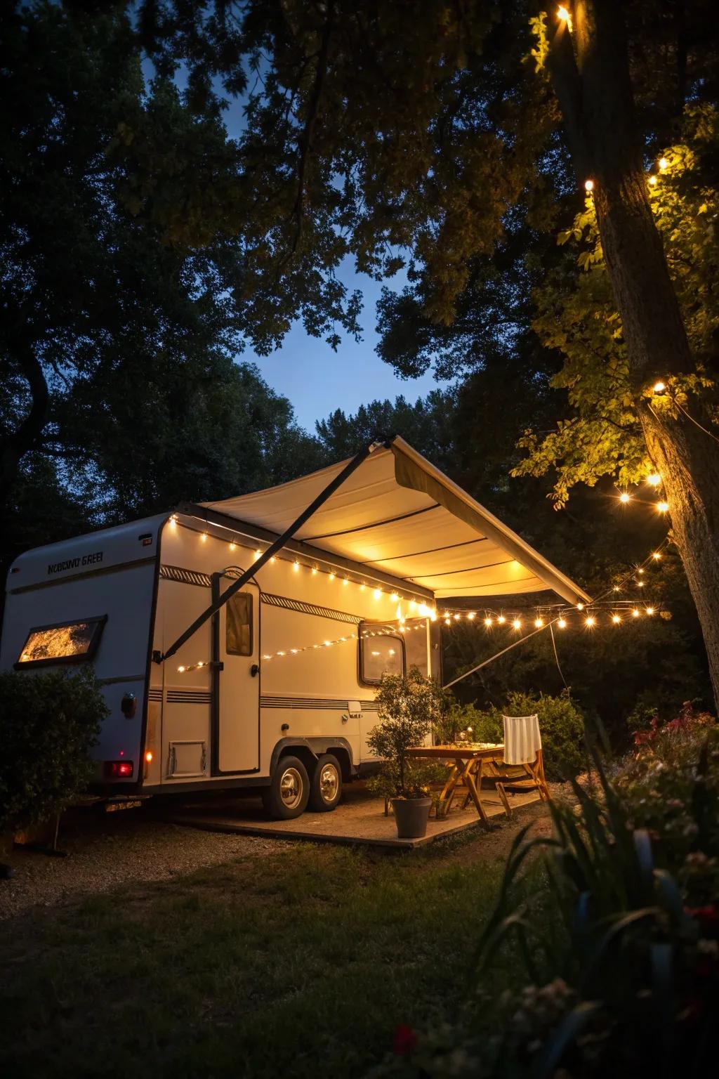 Illuminate your campsite with an extendable awning fitted with LED lights.