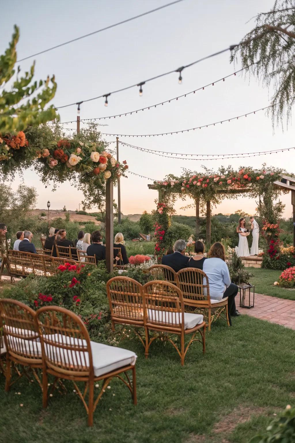 Eclectic and casual garden seating arrangements.