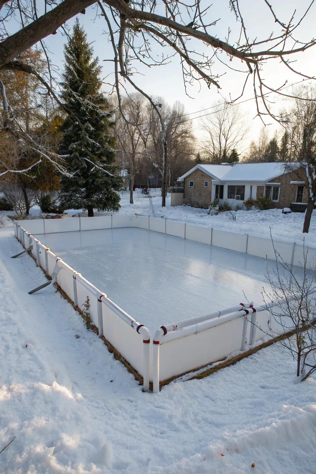 A versatile PVC pipe rink perfect for any backyard terrain.