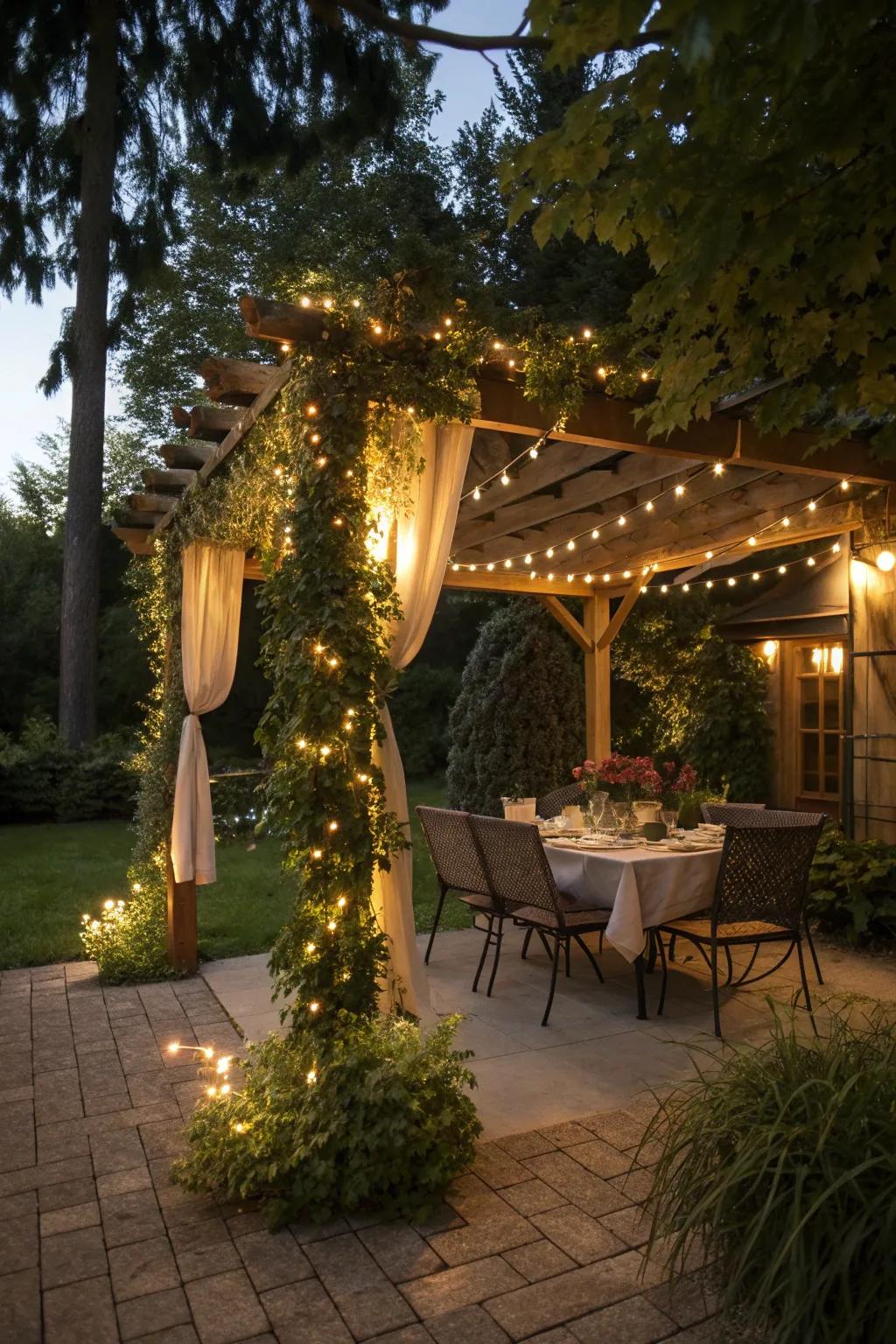 Enhance your dining space with a pergola for shade and style.