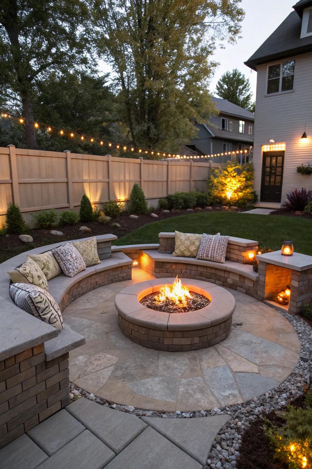 A modern fire pit with inviting seating in Milwaukee.