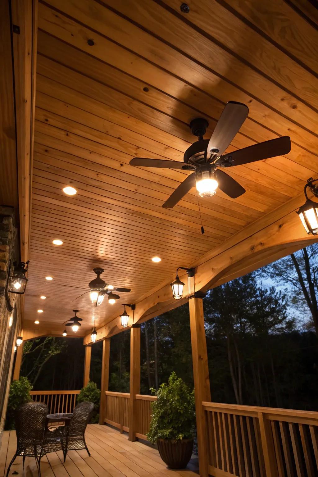 Fans and lighting add both comfort and style to your patio ceiling.