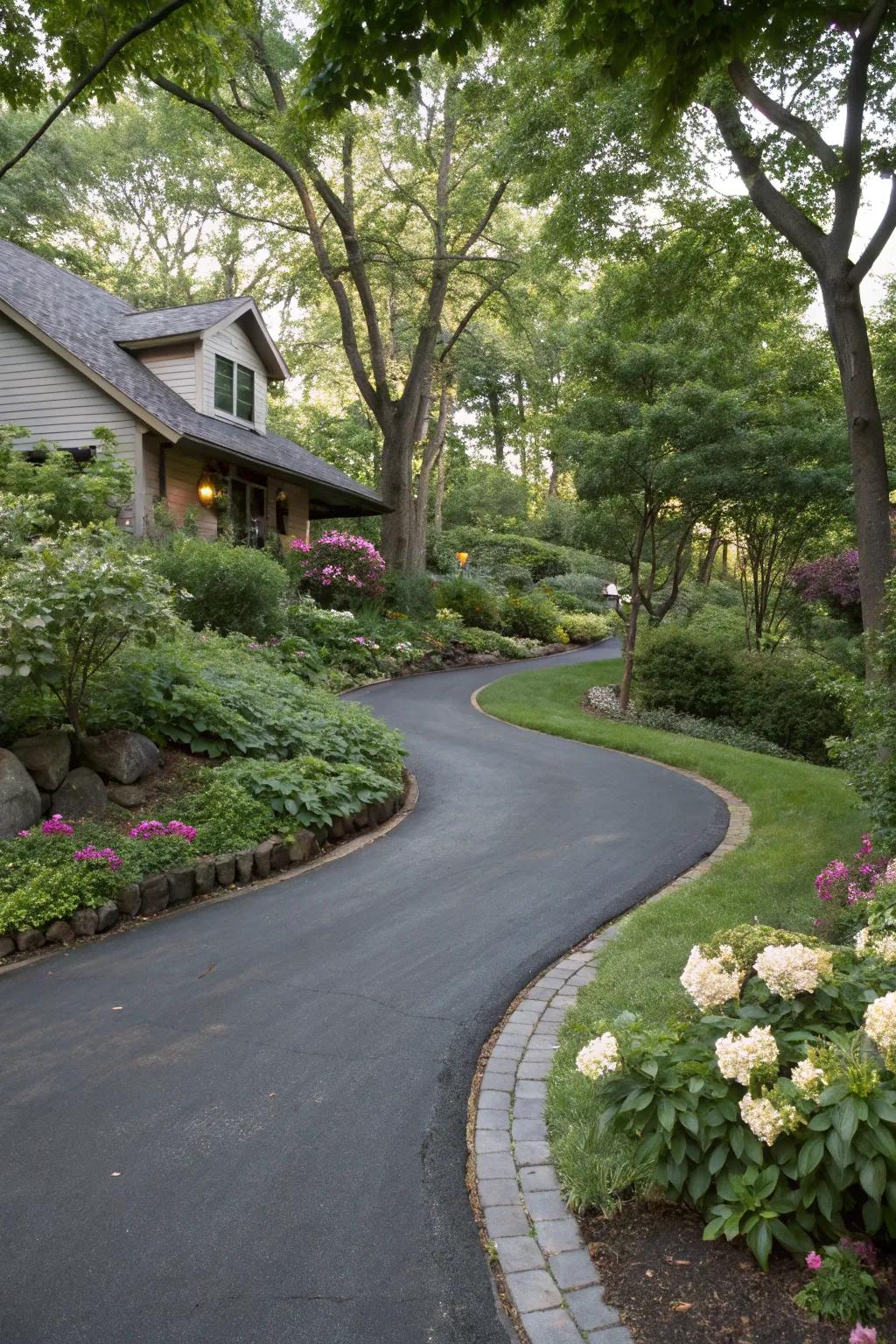 Curved driveway offering a distinctive architectural appeal.