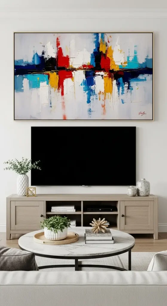 Decor Ideas Above TV in Living Room large painting