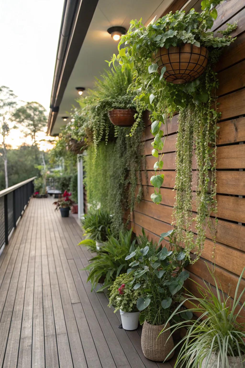 A greenery wall can bring life and color to your deck.