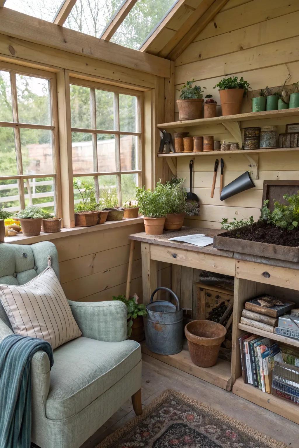 Sheds featuring combined storage and relaxation zones.