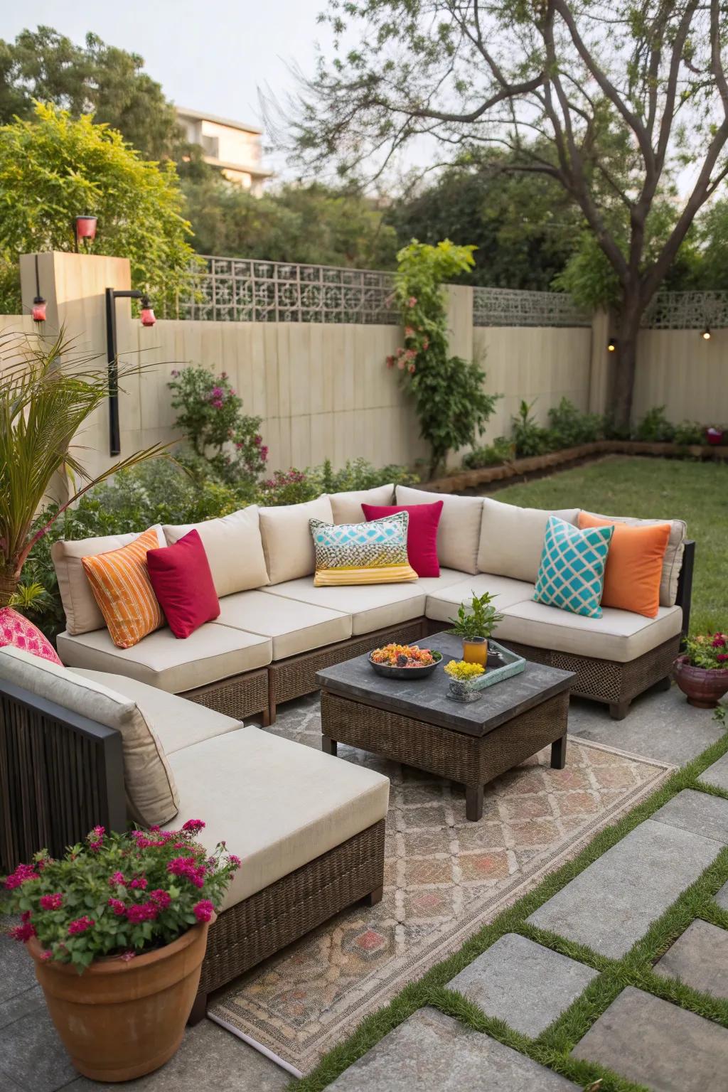 Maximize your seating with an inviting L-shaped outdoor sofa.