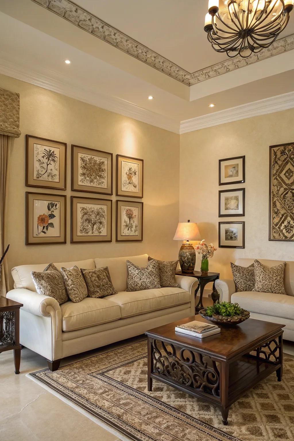 Personalized artwork enhances decor.
