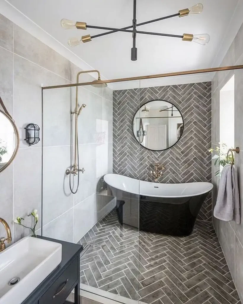 Herringbone Tile Bathroom dark black