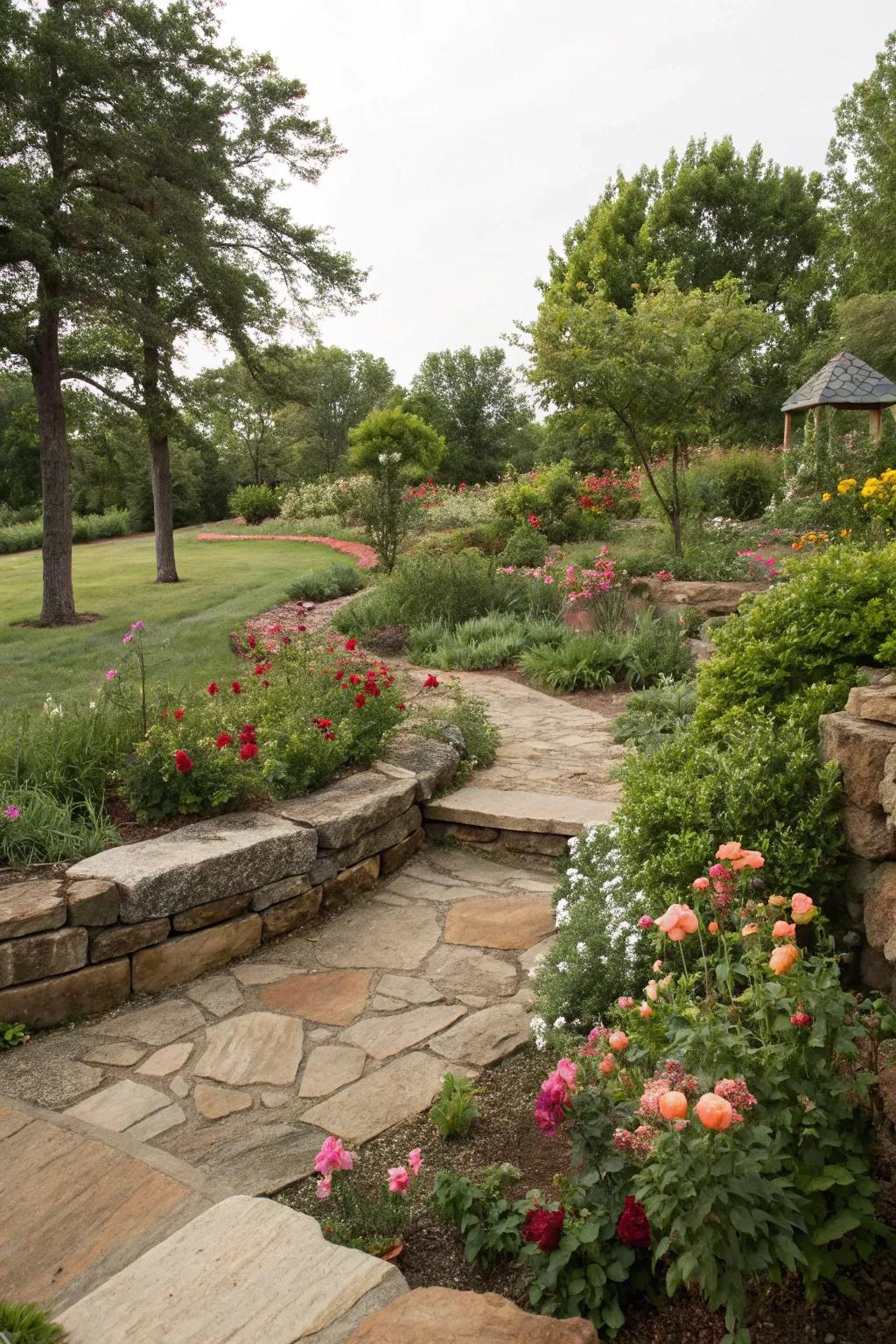 Using native stone enhances natural cohesion in landscaping.