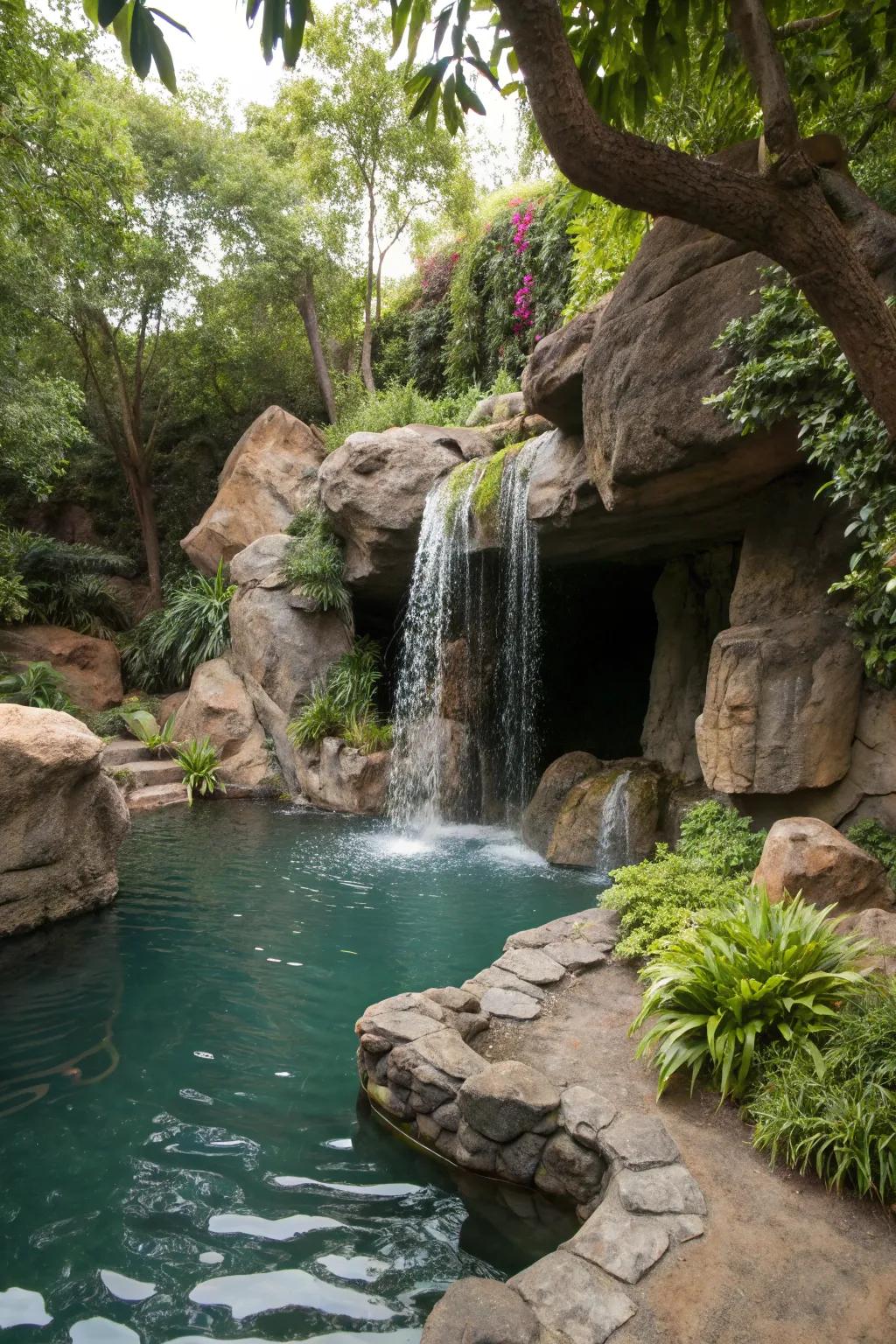 The sound of water enhances the serenity of a grotto.