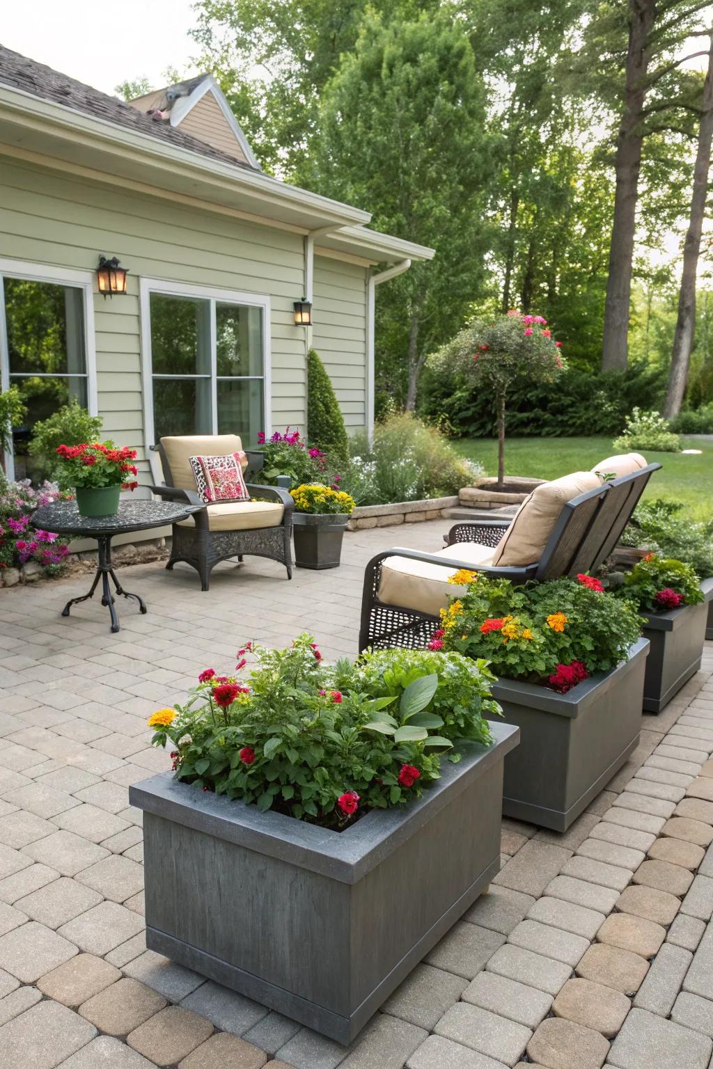Cozy patio defined by smart planter placement.