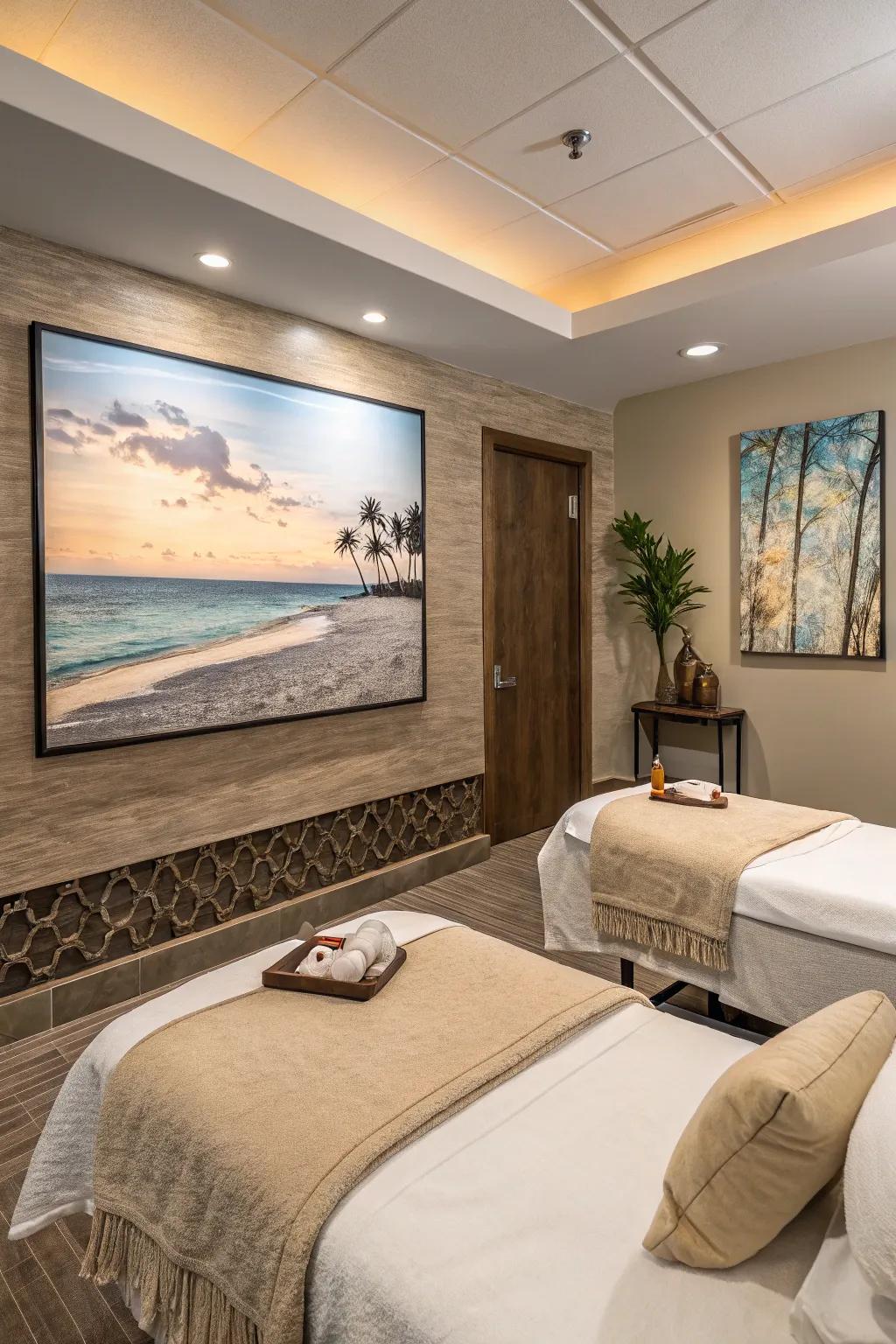 Unique art pieces turn your space into a tranquil getaway.