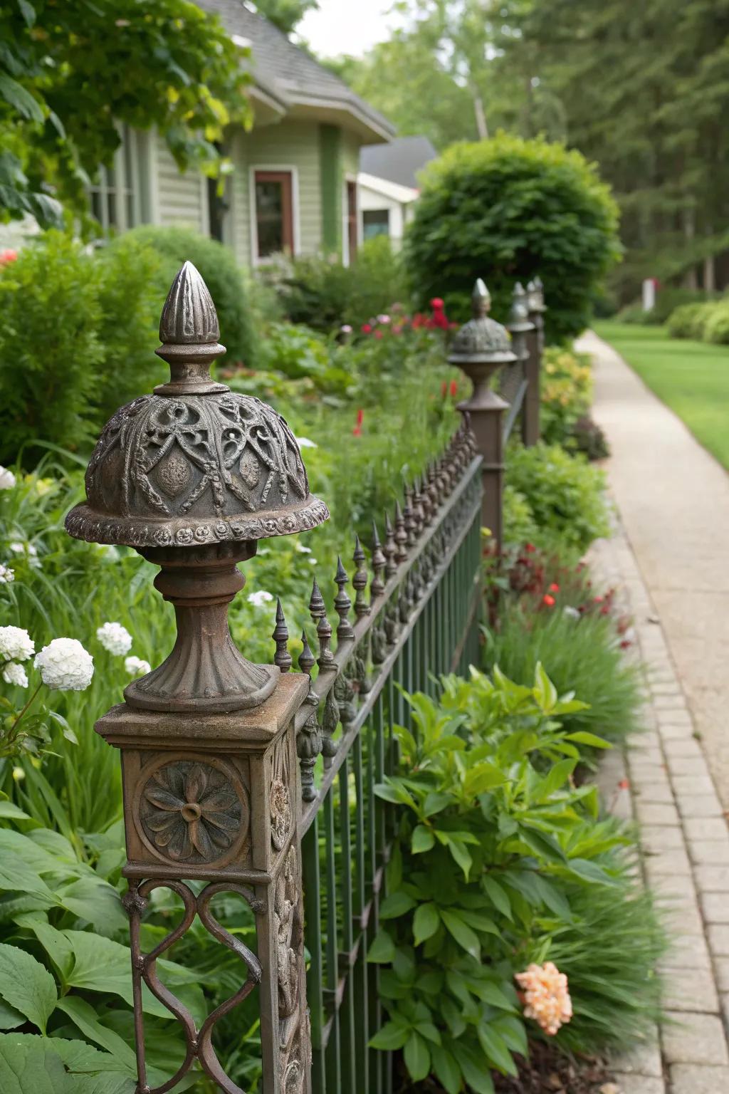 Add unique character with decorative metal post caps.