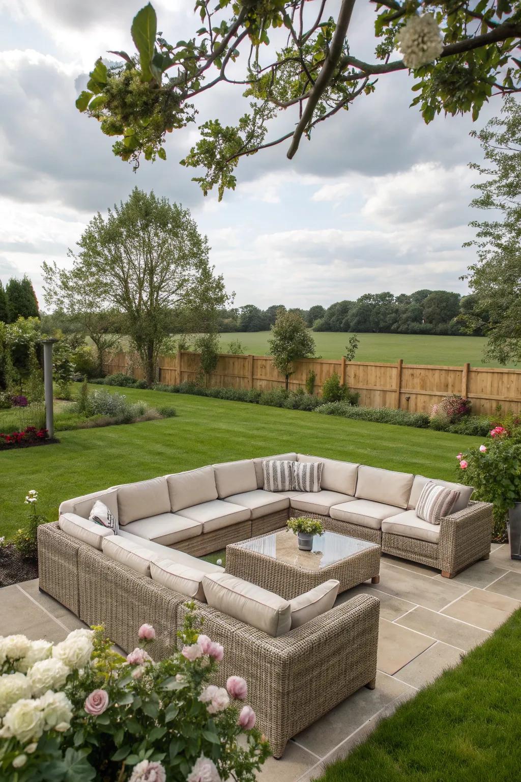 Encourage conversation with a U-shaped sofa setup.