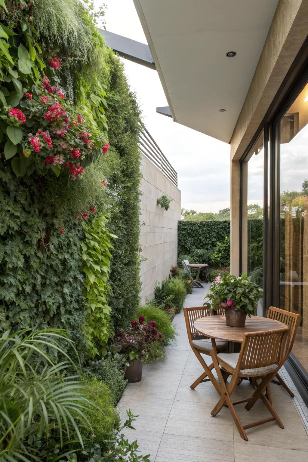 A vertical garden adds privacy and lushness to your patio.