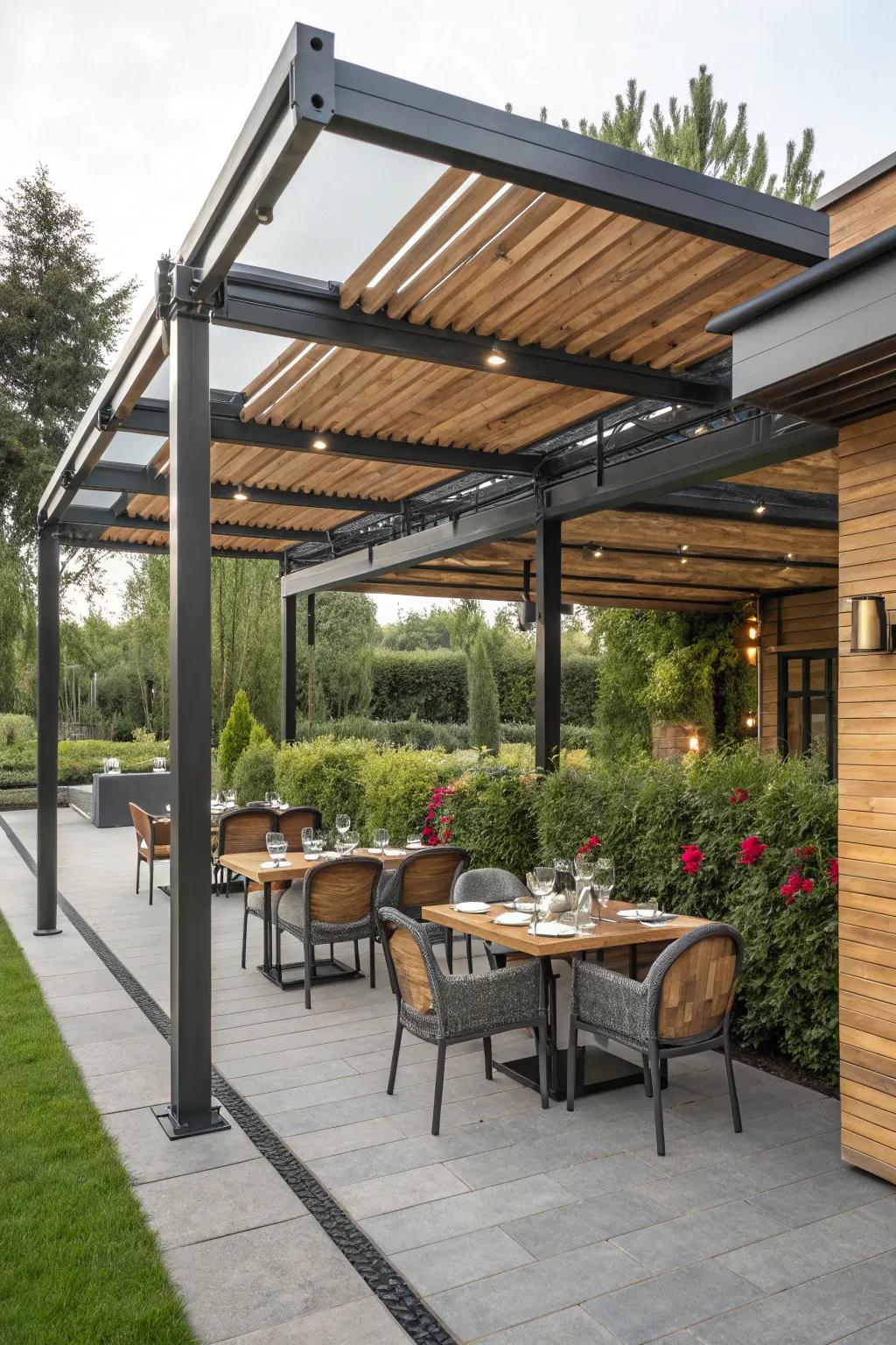 A blend of modern and classic design elements for a stylish pergola.