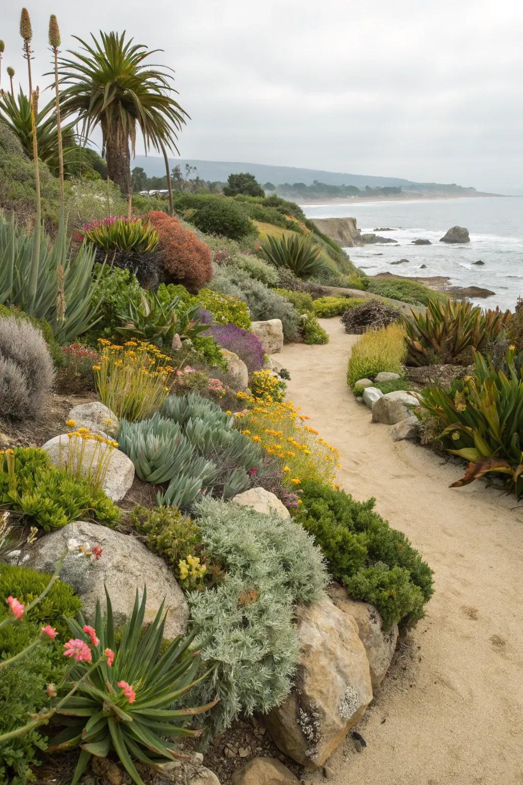 A coastal garden rich in diverse textures.