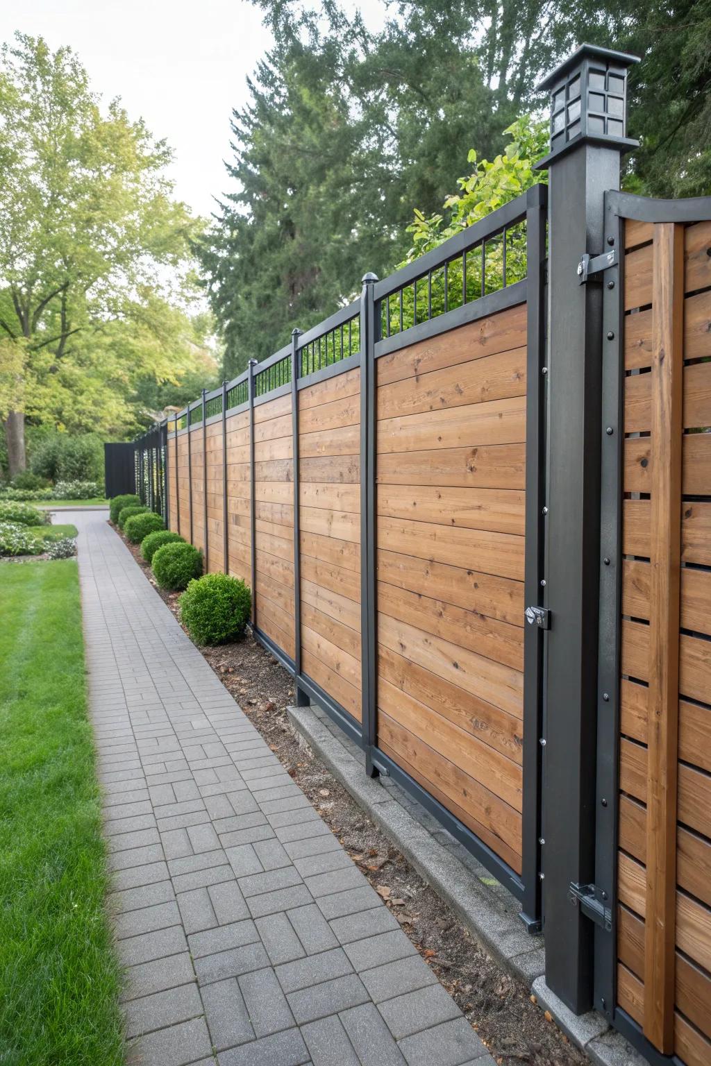 Combine traditional wood and modern metal for a standout fence.