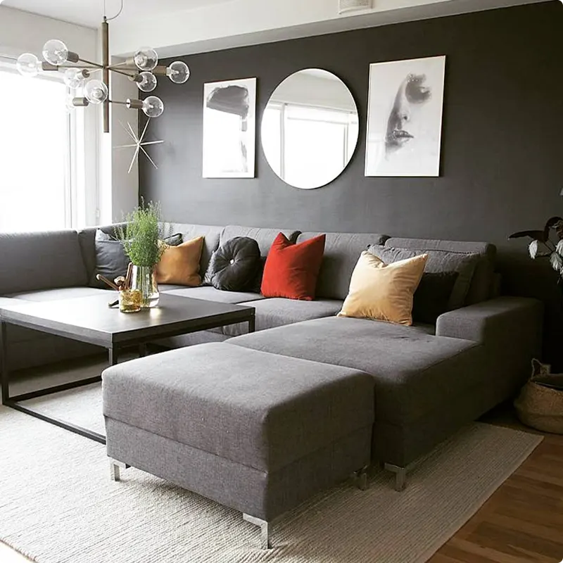 Living Room with Charcoal Couch