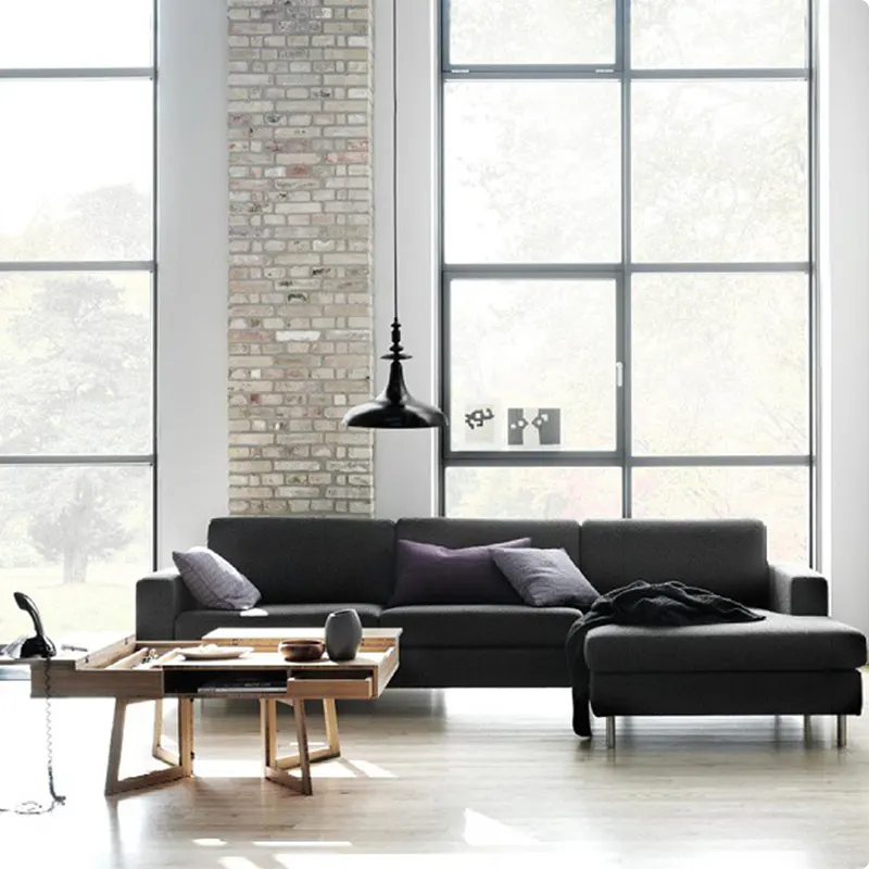 Living Room with Charcoal Couch