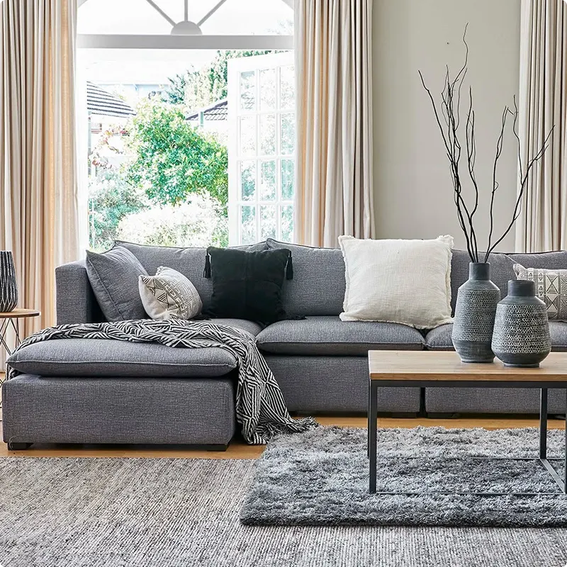 Living Room with Charcoal Couch