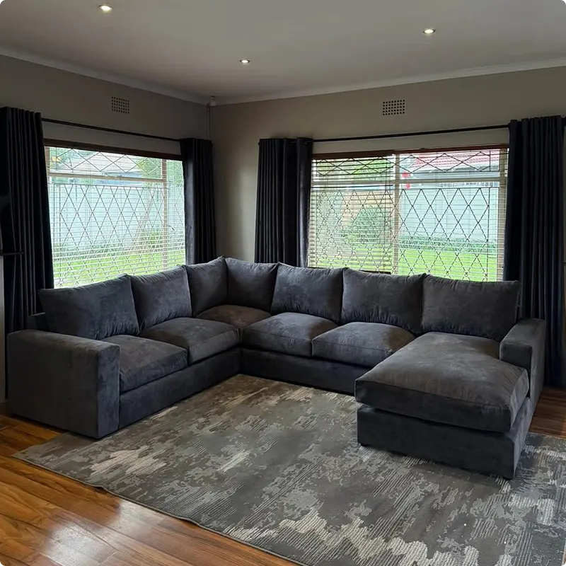 Living Room with Charcoal Couch