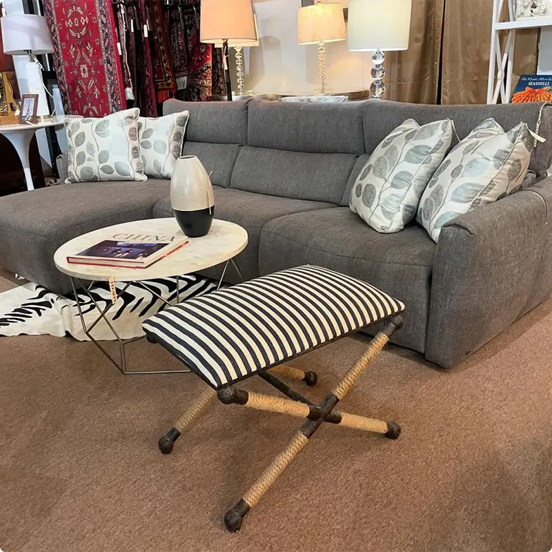 Living Room with Charcoal Couch