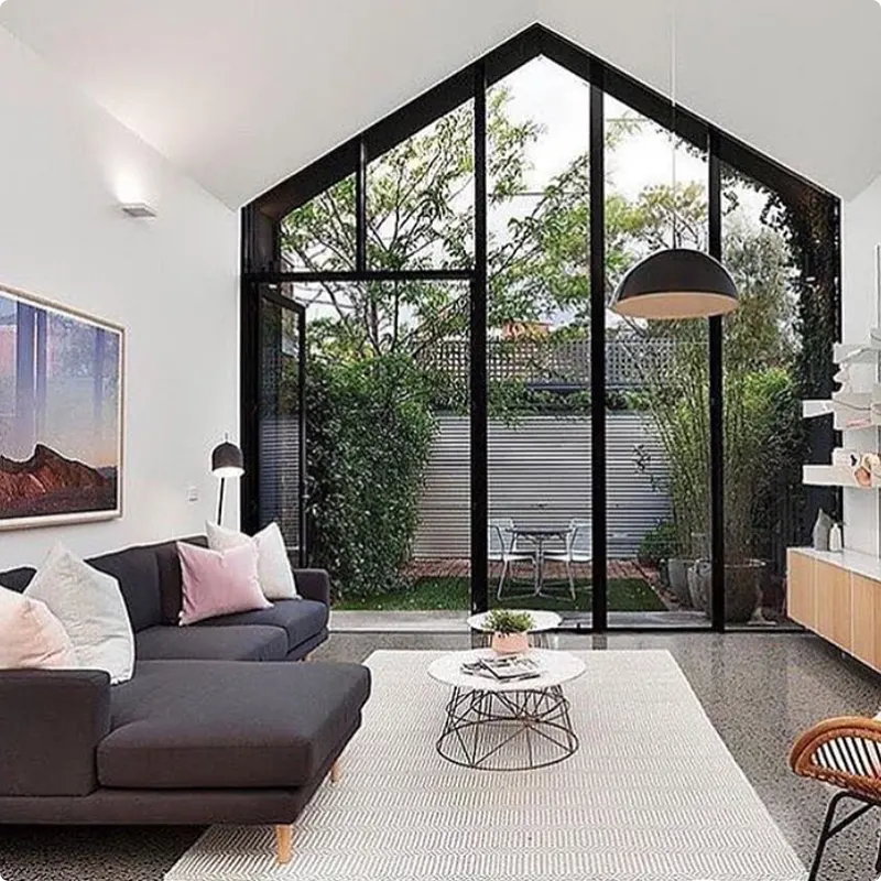 Living Room with Charcoal Couch