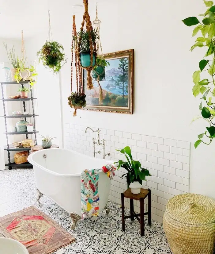 Encaustic Tiles with Hanging Greenery