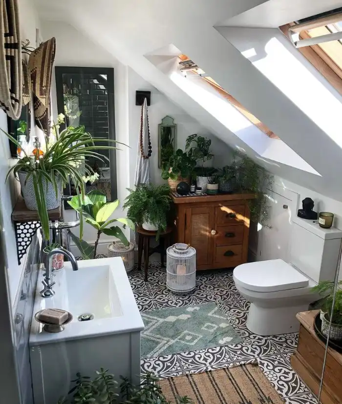 Boho Bathroom with Abundant Natural Light