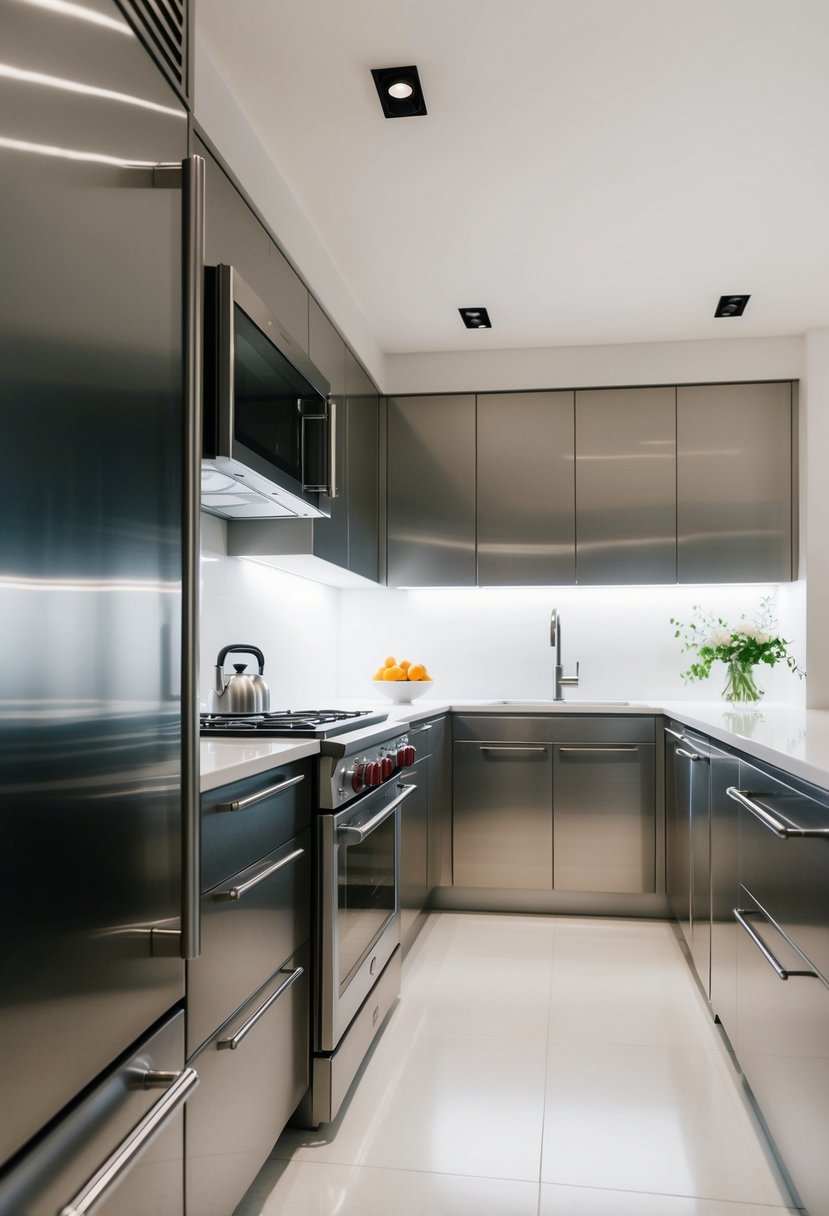 A sleek, modern kitchen with stainless steel appliances and minimalist design