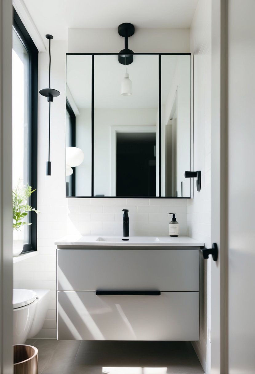 A sleek IKEA Godmorgon vanity in a bright, minimalist Scandinavian ensuite with clean lines and natural light