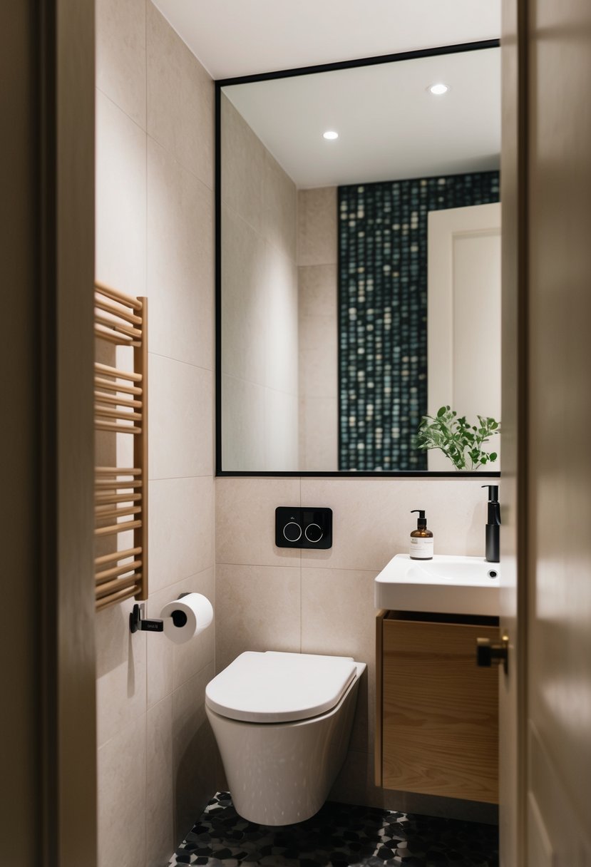 A cozy Scandinavian ensuite with a Muuto Soft Side table 31 as a stylish and functional accent piece