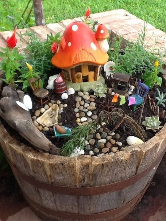 Wine Barrel Fairy Garden