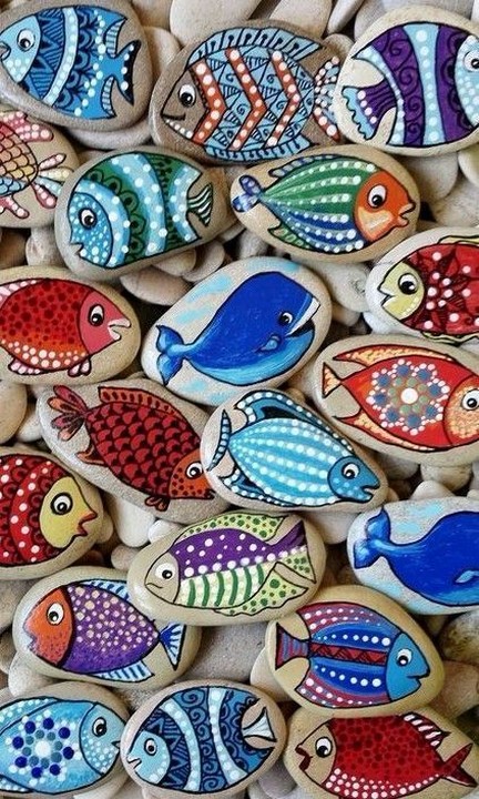 Animals painted on stones