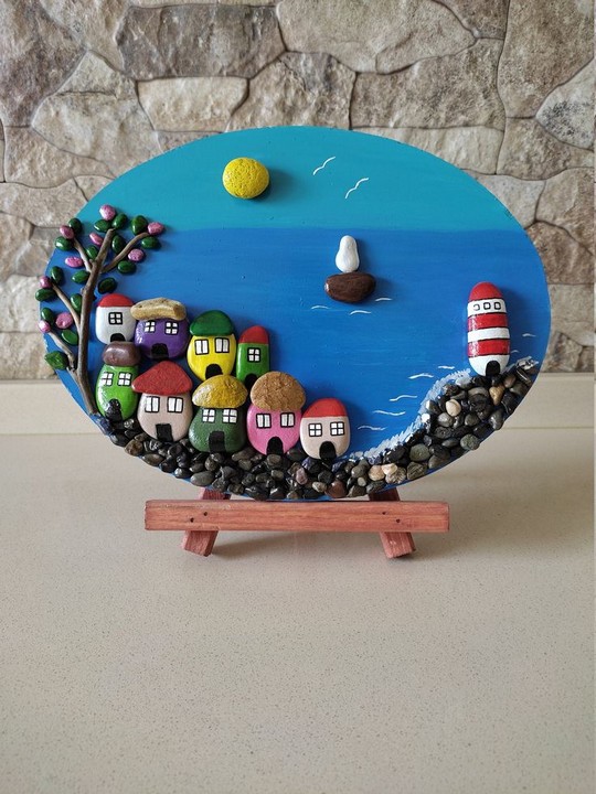 Underwater themed painted stone