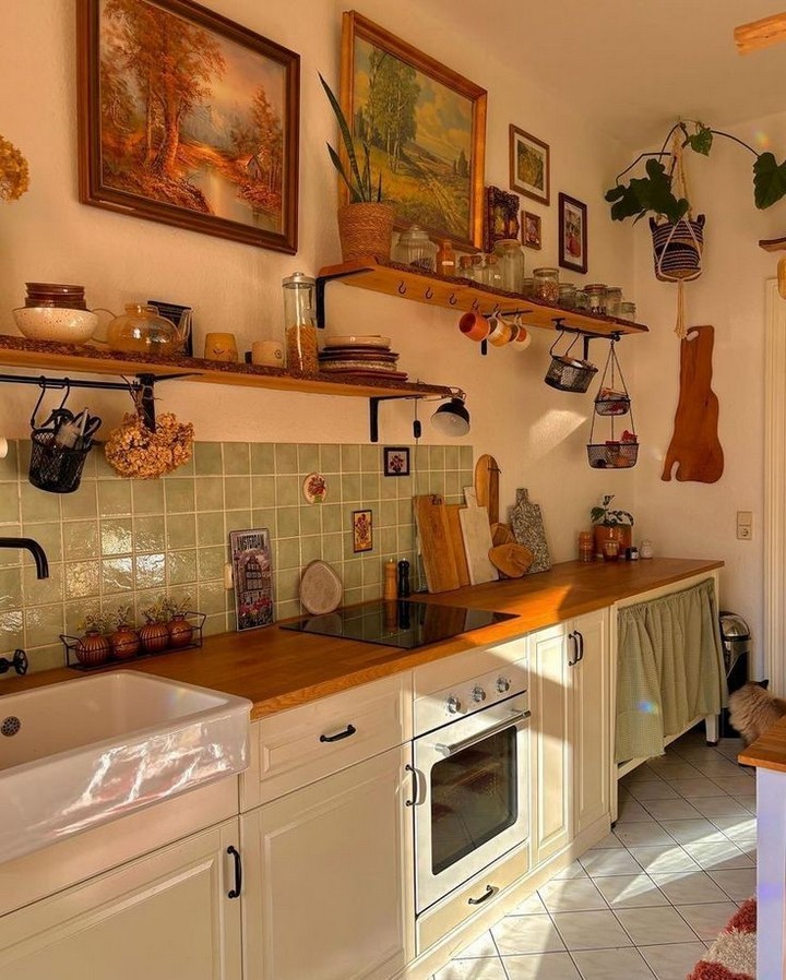 Open shelving in kitchen