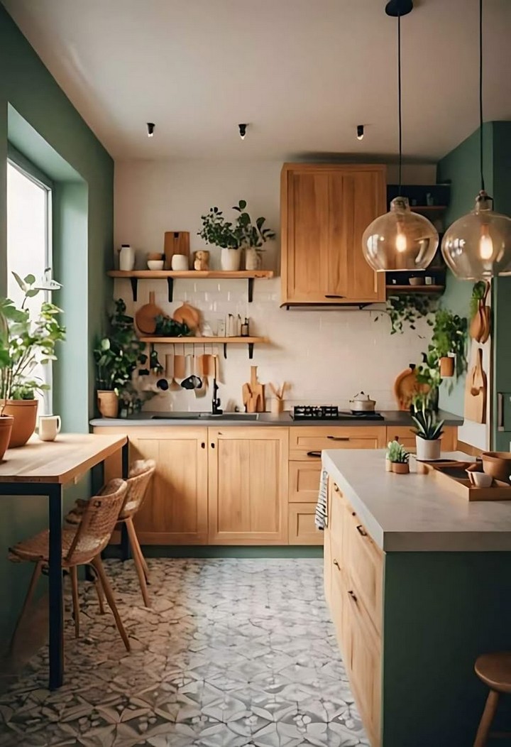 Tall shelving in kitchen