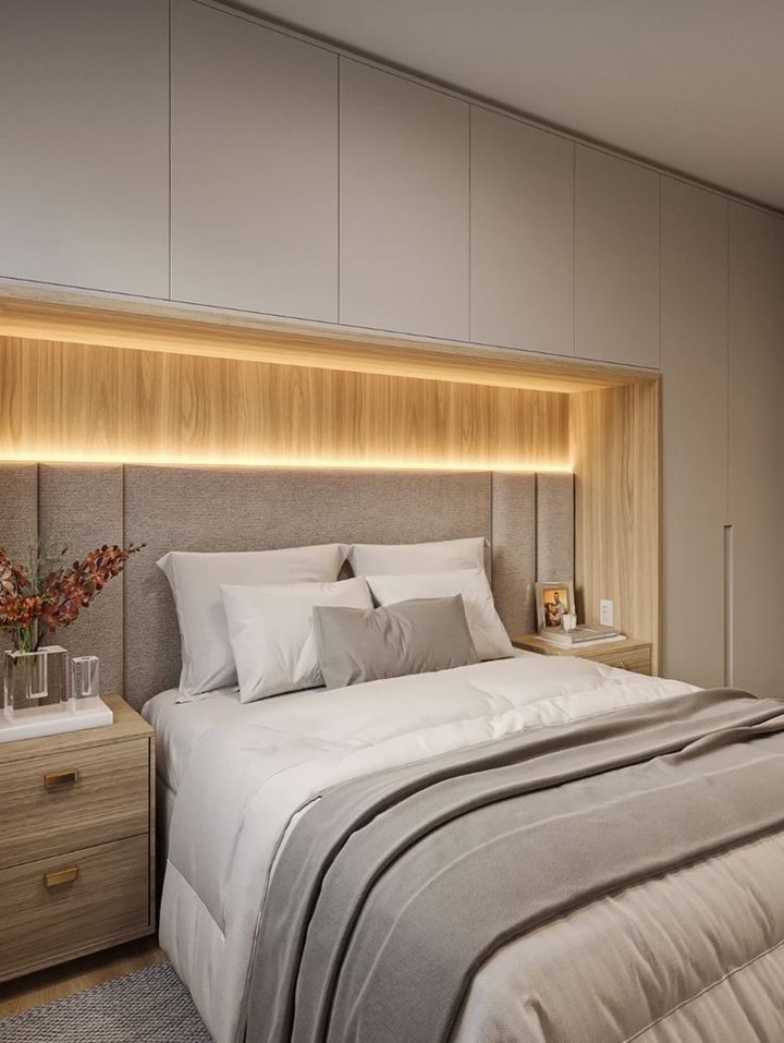 Modern Bedroom with Wood and Built-Ins