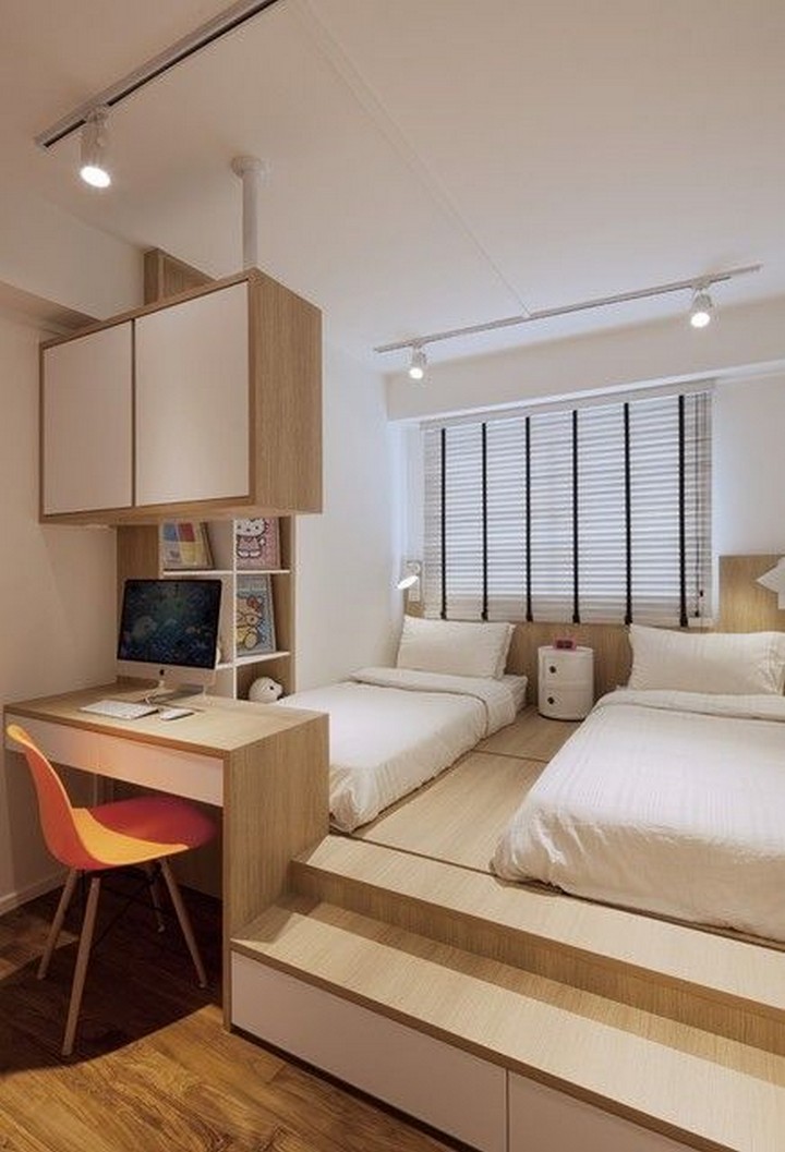 Japandi integrated headboard storage