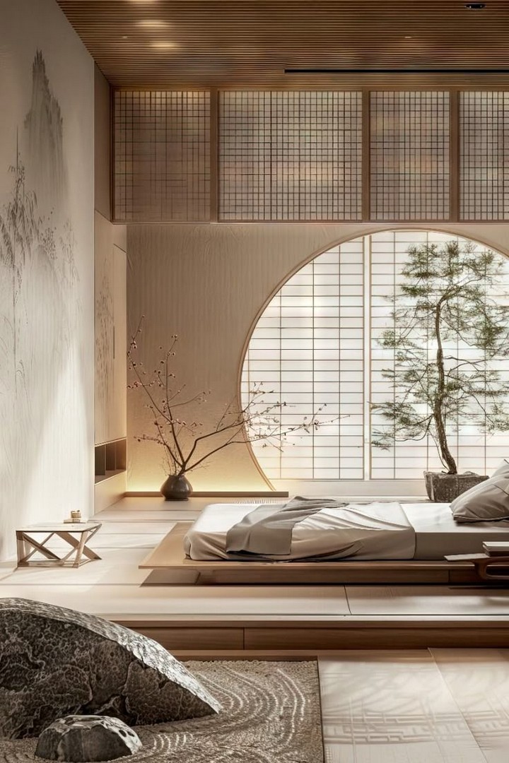 Japandi styled small bedroom